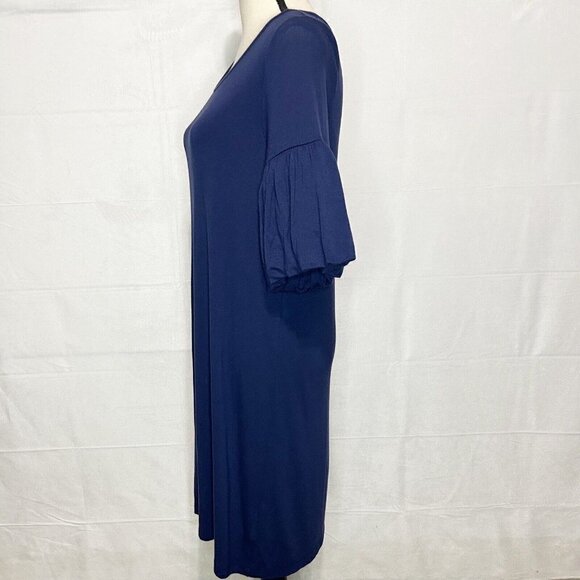 LILLY PULITZER LINDELL Sz Small Navy Viscose Stretch Shirt Dress Bubble Sleeves - Picture 6 of 9